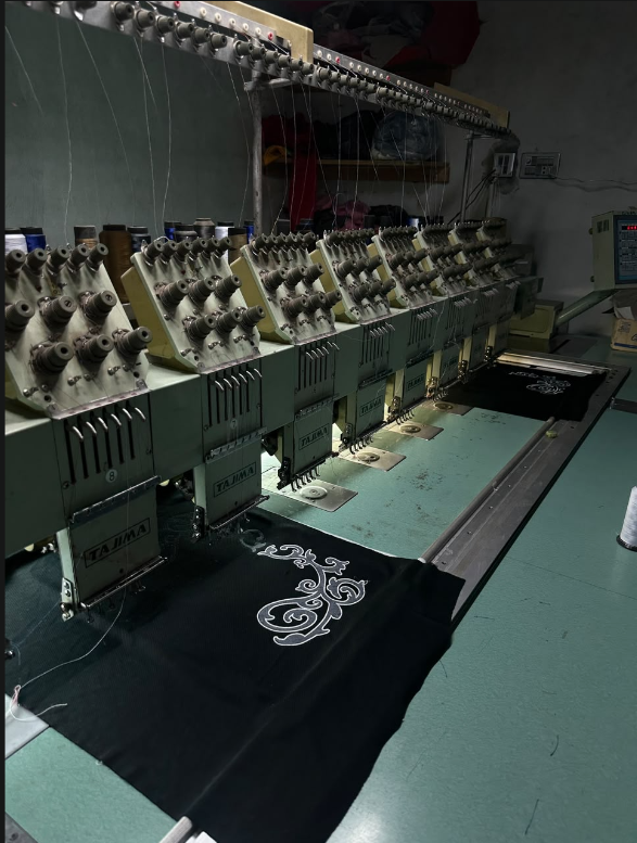 SYNOTACY baroque embroidery being produced on multi-head embroidery machines
